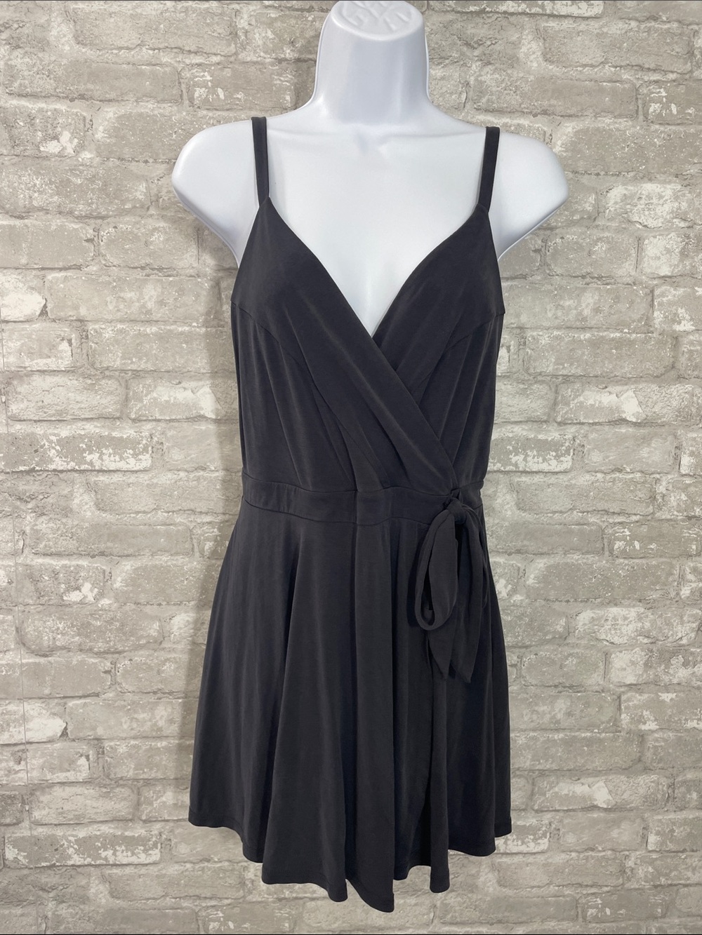 Kimchi Blue Black Wrap Romper with Tie Waist